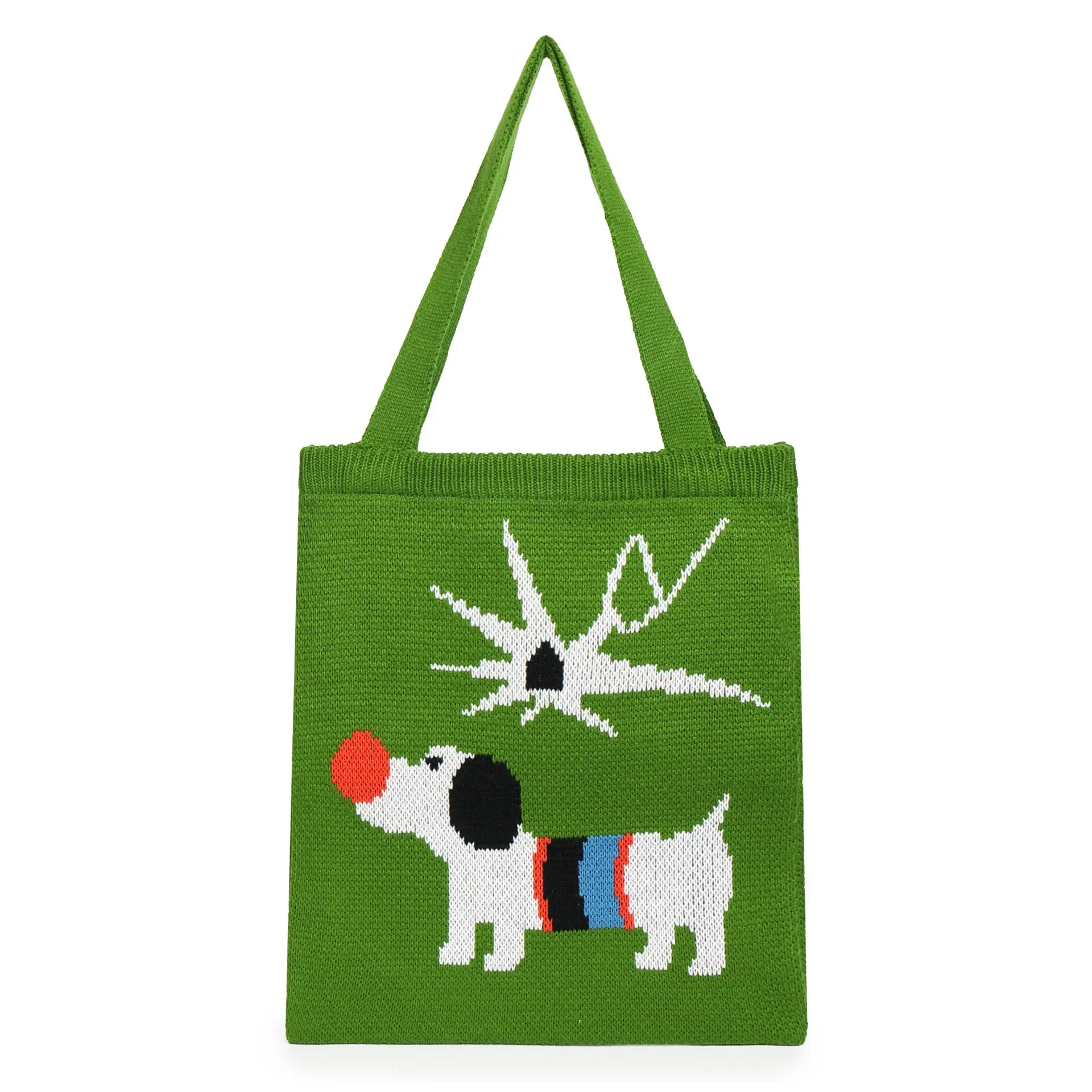 Crochet Stylish Green Dog Top-handle Tote Bag 2024 Vintage Retro Chic Harajuku Dreamcore Y2K Aesthetic Knitted Shopping Handbag