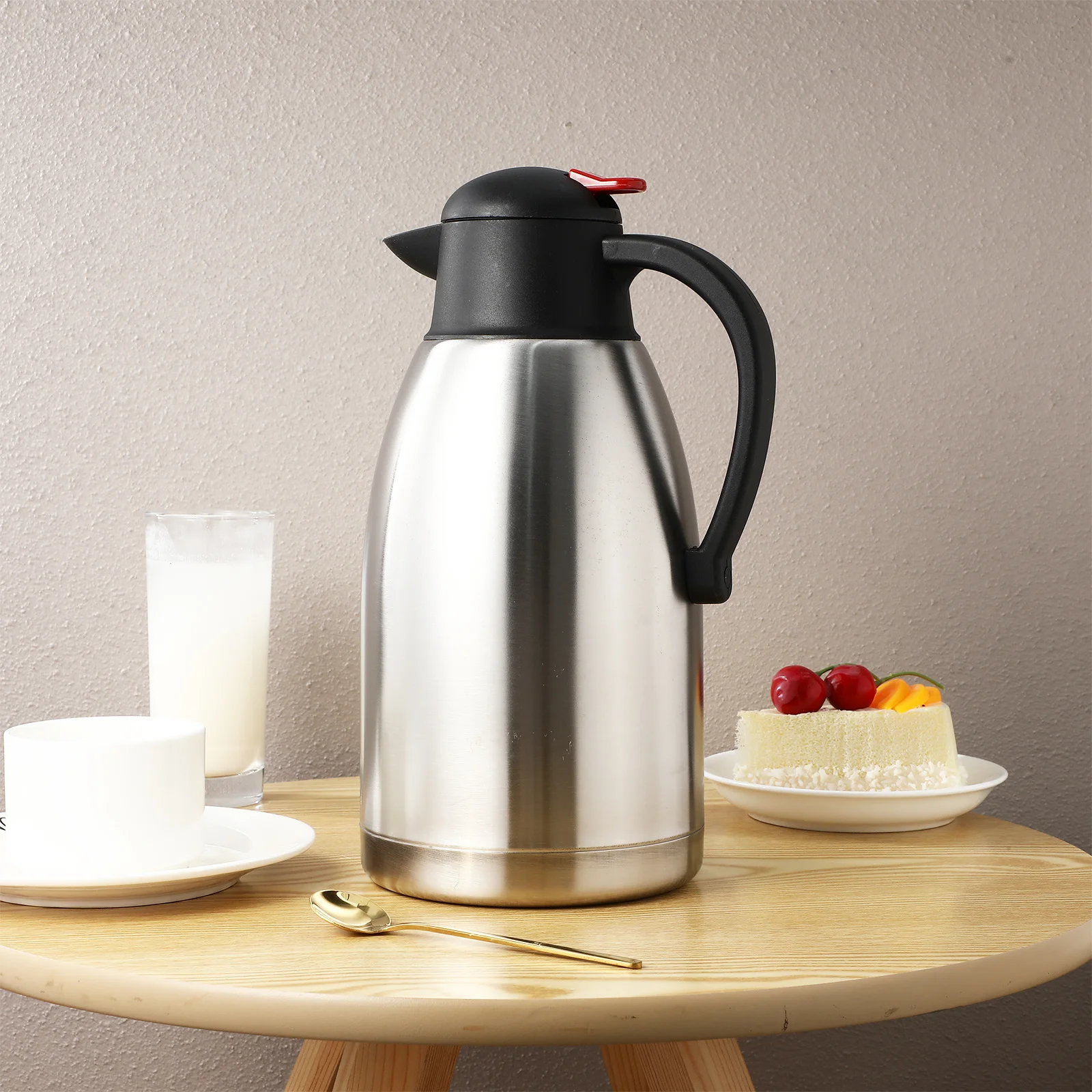 

2L Thermal Coffee Jug Stainless Steel Vacuum Insulated Carafe Leakproof Lid Portable For Hot Drinks Coffee Creamer Container