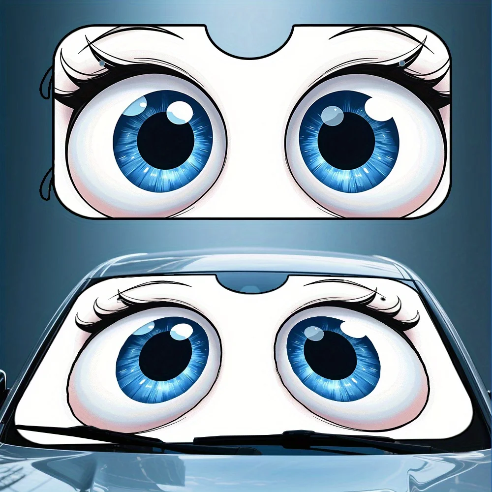 

1 шт., универсальный автомобильный солнцезащитный козырек с мультяшными глазами и художественным узором для переднего окна, складной и компактный, идеально подходит для пригородных