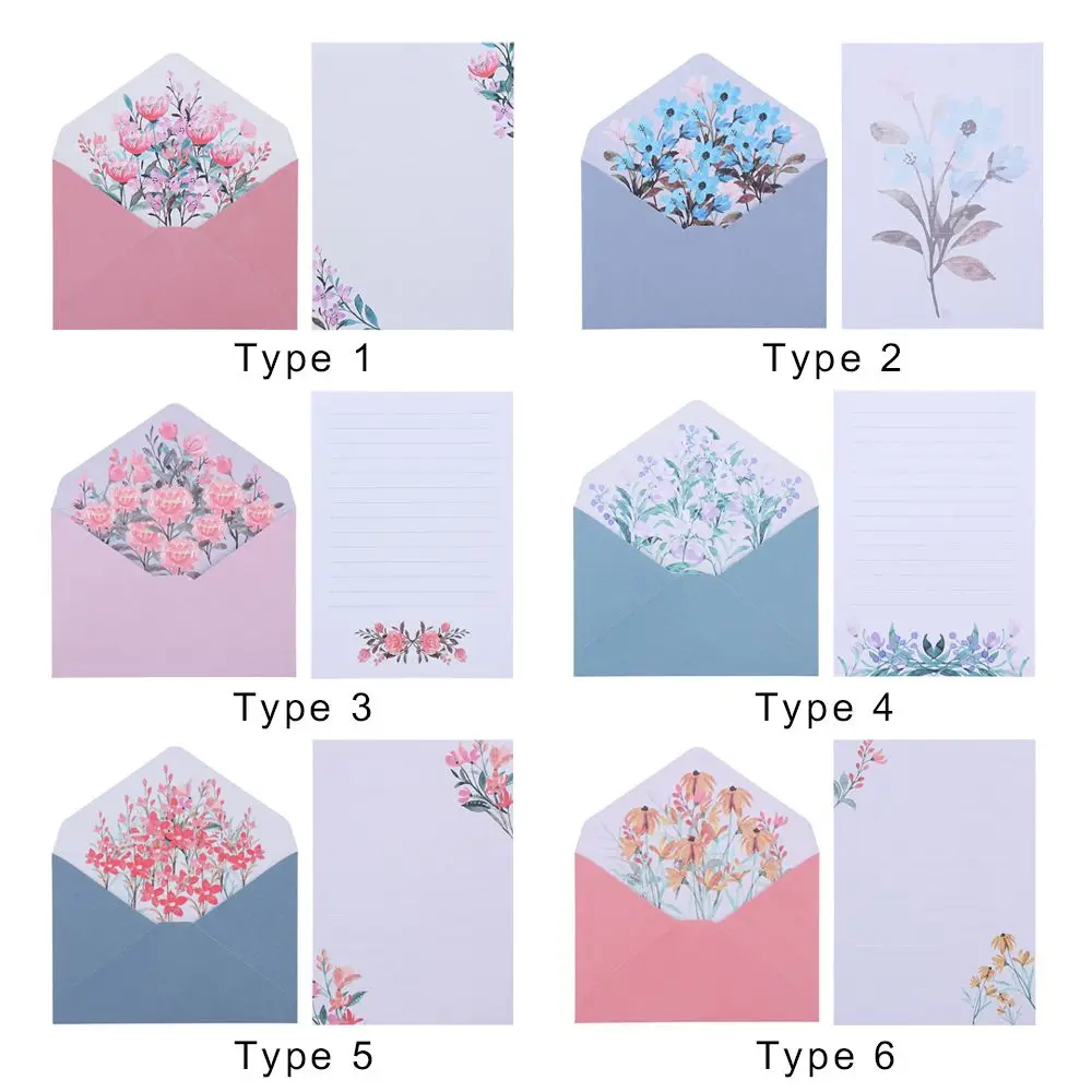 6PCS/Set Gift Office School Greeting Invitation Card Love Note Printed Flower Floral Pattern Paper Letter Envelopes Set