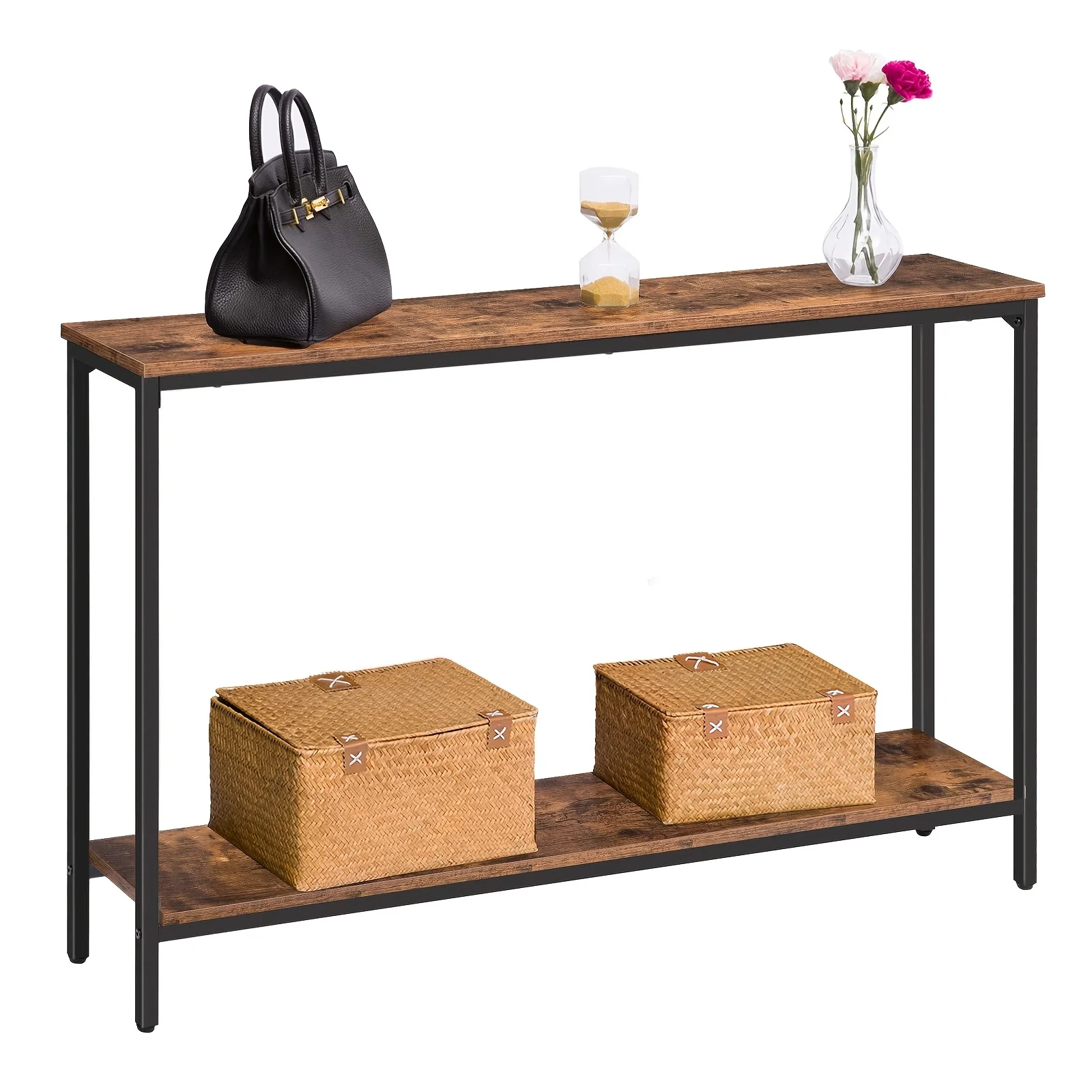 

Rustic Industrial Console Table, Multifunctional Metal Frame Entryway Table, Narrow 47.2" Design, with Shelf for Living Room, Hallway, Foyer, Corridor, Office