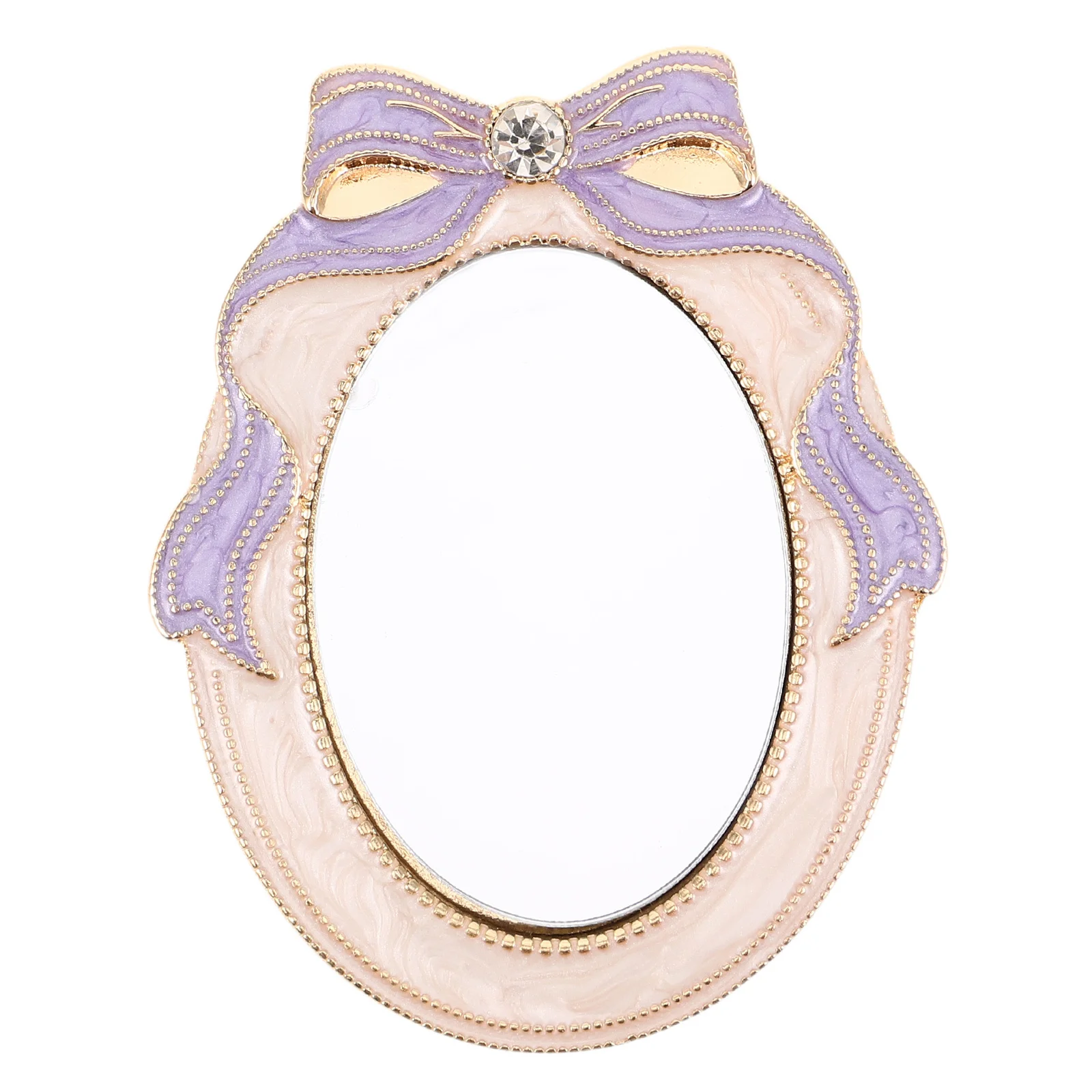 Vintage Taschen-Make-up-Spiegel, Mini, tragbar, kompakt, mit Strasssteinen, Schleife, Reisegröße, Retro-Stil, Make-up-Spiegel für Mädchen