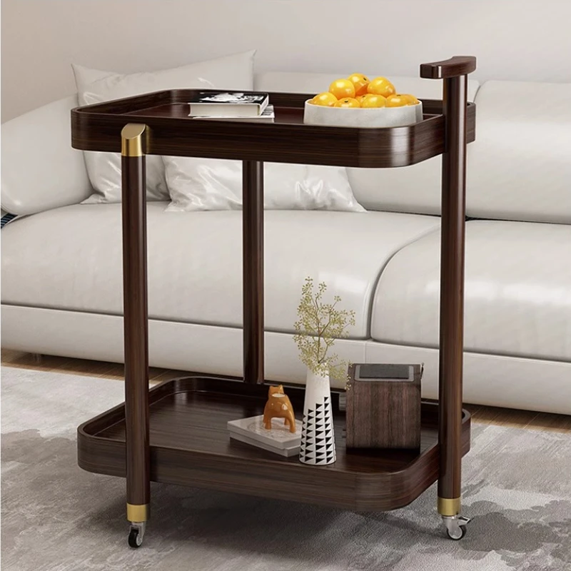 Mobile Side Table with Wheels Compact End Table with Rolling Tea Tray Multi-Functional Living Room