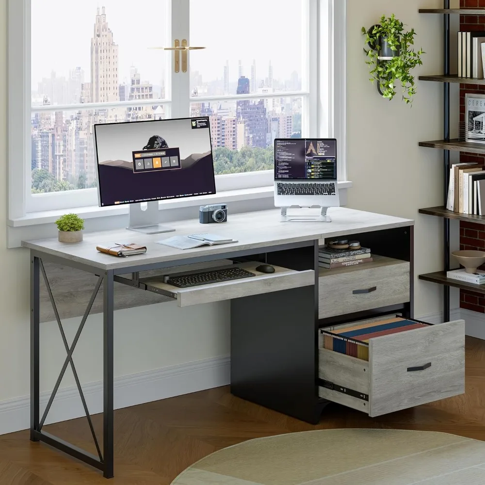 

Office Desk with Drawers, Industrial Computer Desk with Storage, Wood Teacher Desk File Drawer for Home Office