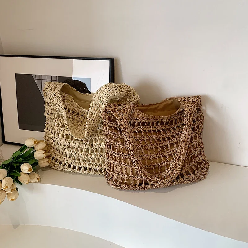 Nuova borsa di paglia estiva per le donne borse a tracolla di paglia borsa ascellare intrecciata in Rattan borsa da spiaggia all\'uncinetto in rafia