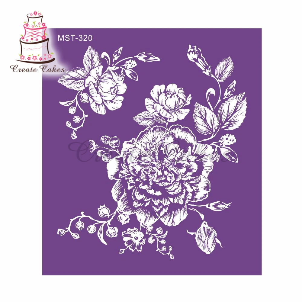 Rose Flowers Leaves Mesh Stencil Lace Cake Stencil Template Lace Mat DIY Cake Decorating Tools Cake Stencils for Cake Fondant