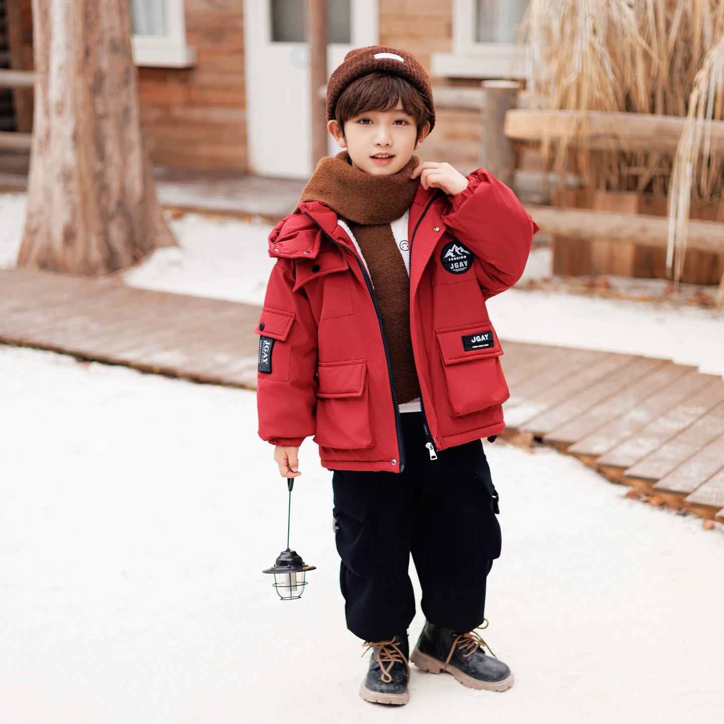 

Утепленная зимняя куртка для мальчиков, детская хлопковая одежда, теплая парка, молодежная модная куртка с воротником-стойкой, длинными рукавами, капюшоном и молнией