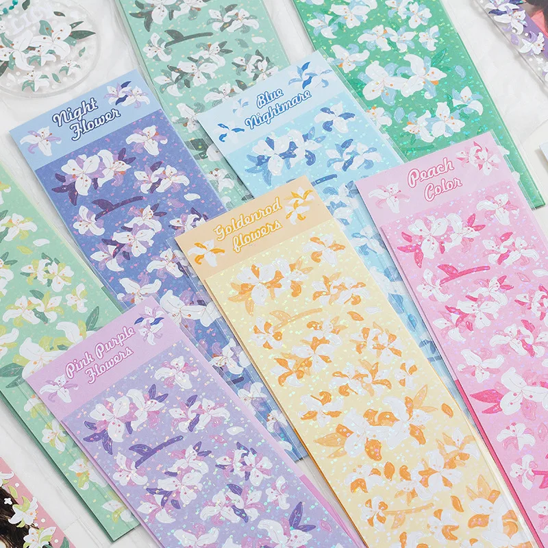 

SKYSONIC New BOBO 8pcs Full Set Kpop Stickers Flower Series Decorative Korean Sticker Journal Stationery Suppliers