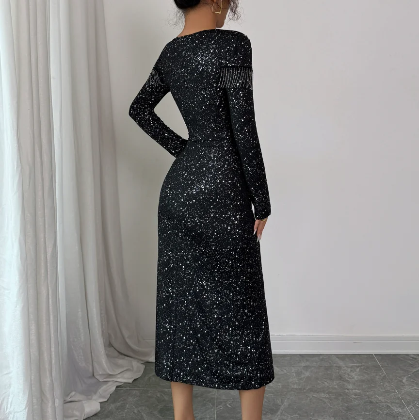 

2025 Dresses for Women Latest Hot Selling Dresses Elegant Sexy Party Evening Minimalist Style Long Sleeved Hip Hugging Dress