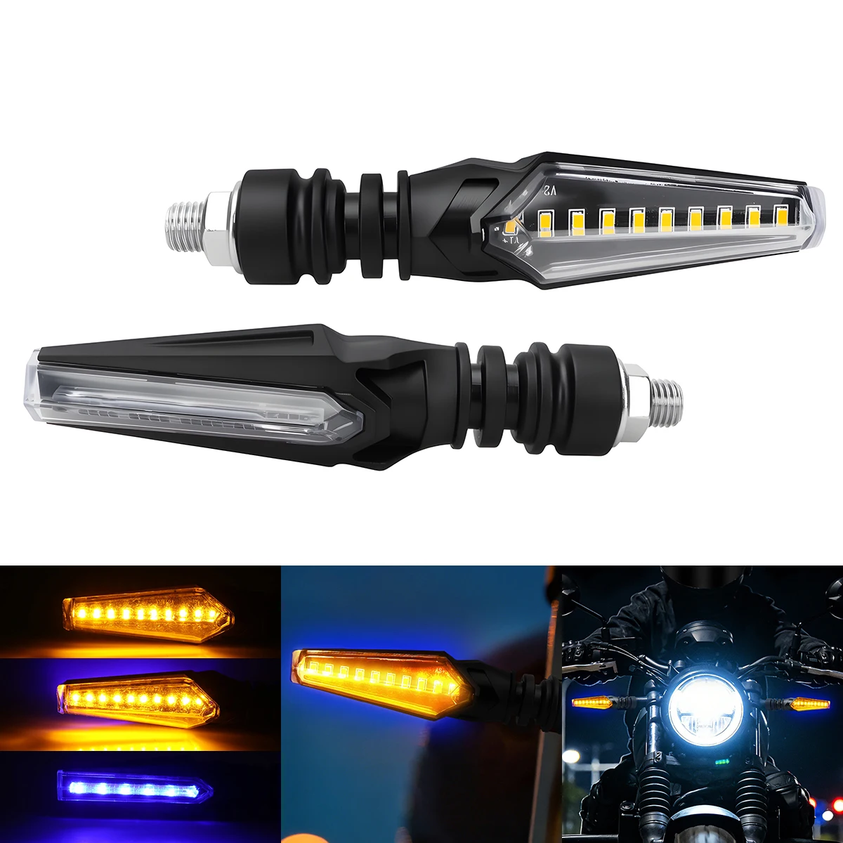 

2pcs Motorcycle LED Turn Signal Lights Double Sided Sequential Flowing Water Indicators for Enhanced Vision 12 24V