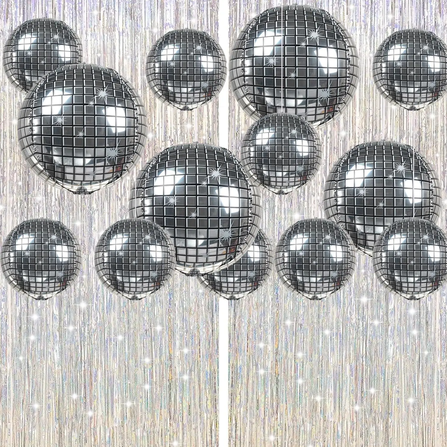 80s 90s Last Disco Ball Decor Big Shiny Silvery Balloons Tinsel Curtain Backdrop Cow  Bachelorette Girl Music