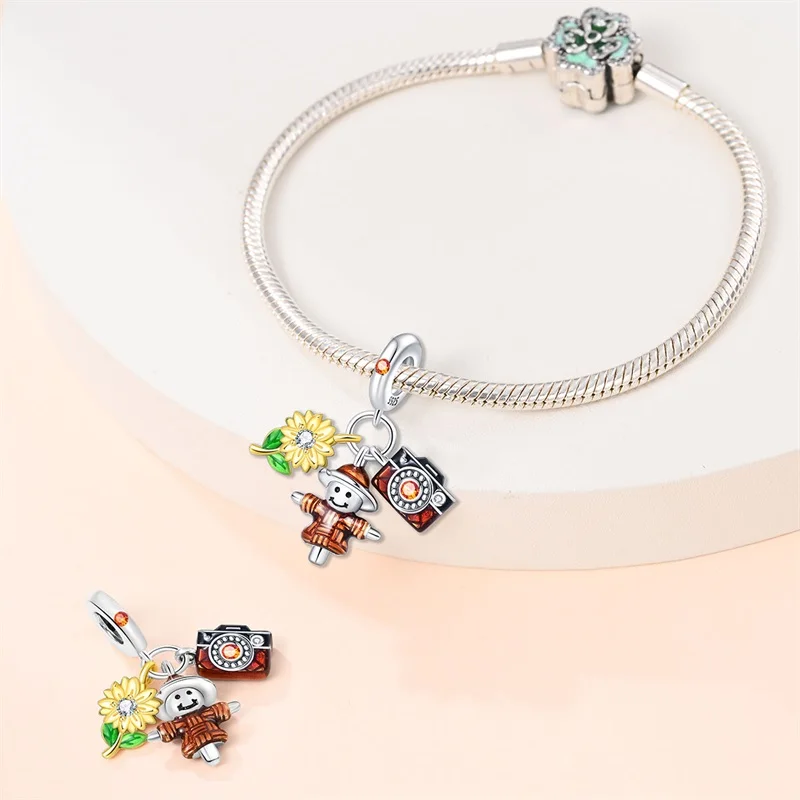 Herbstserie aus 925er-Sterlingsilber, braune Ahornblätter, Vogelscheuche, Eichhörnchen, Kürbis-Charms, Perlen, passend für Pandach-Armbänder, DIY-Schmuck – Detail 30