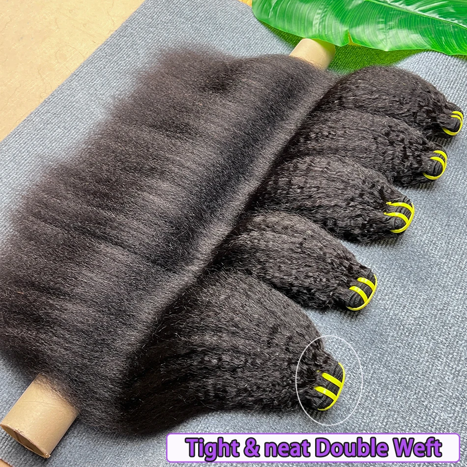 Kinky STRAIGHT 100% ผมมนุษย์จริงสาน Double Weft ดิบ Virgin Hair # 1B สีดําธรรมชาติสําหรับผู้หญิง
