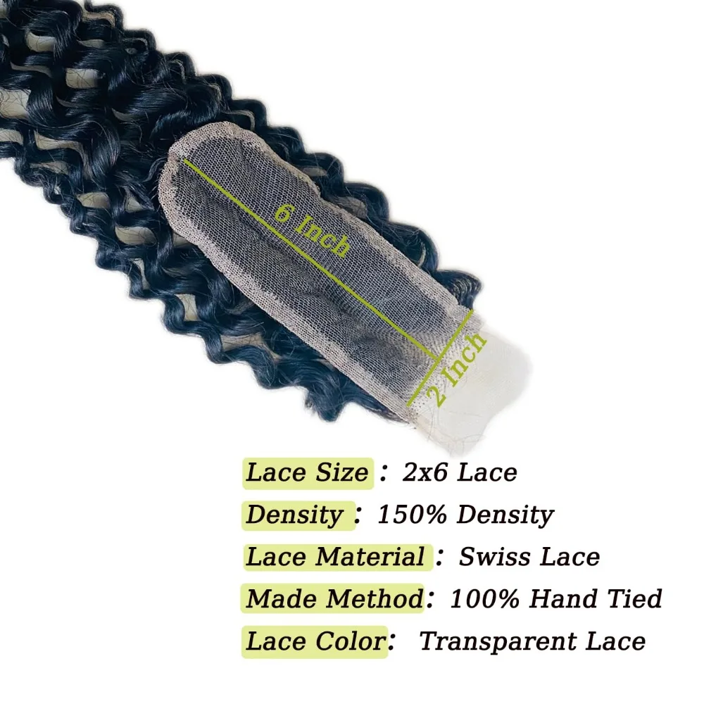 2x6 Lace Closure Jerry Curly 100% Unverarbeitetes Brasilianisches Echthaar mit Vorgezupftem Haaransatz, Tief Gelockter Verschluss, Natürliche Farbe – Detail 3