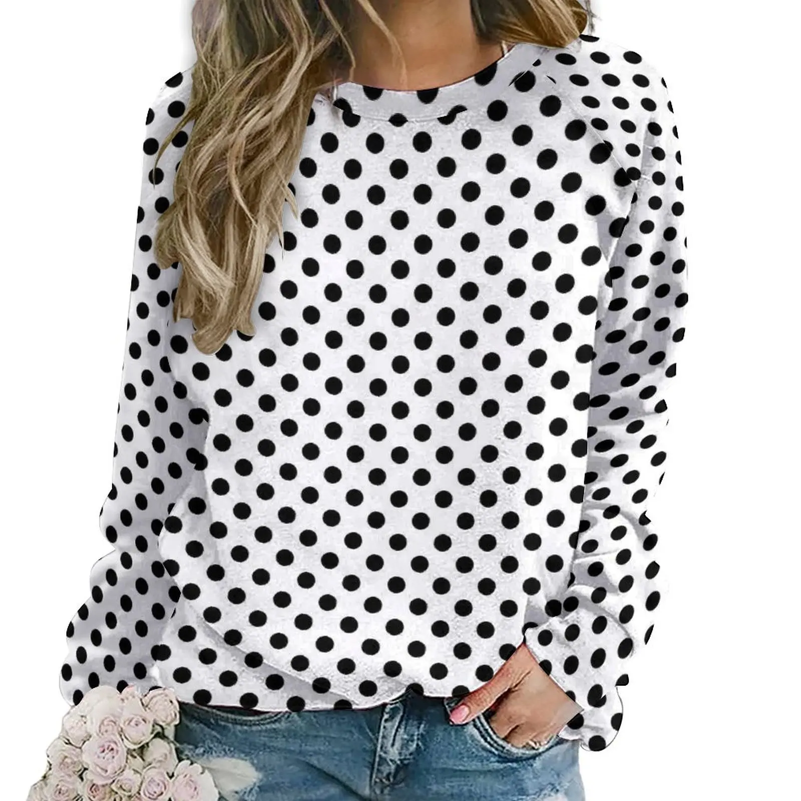 

Повседневные толстовки в горошек, осенние классические черно-белые крутые толстовки с длинными рукавами, большие толстовки в стиле хип-хоп на заказ