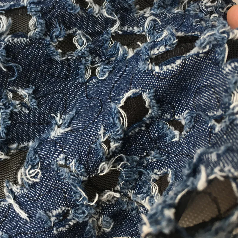 

Two-Stage Transformation Surface Three-Dimensional Ripped Denim Embroidered High-Density Mesh Fabric Mesh Fabric