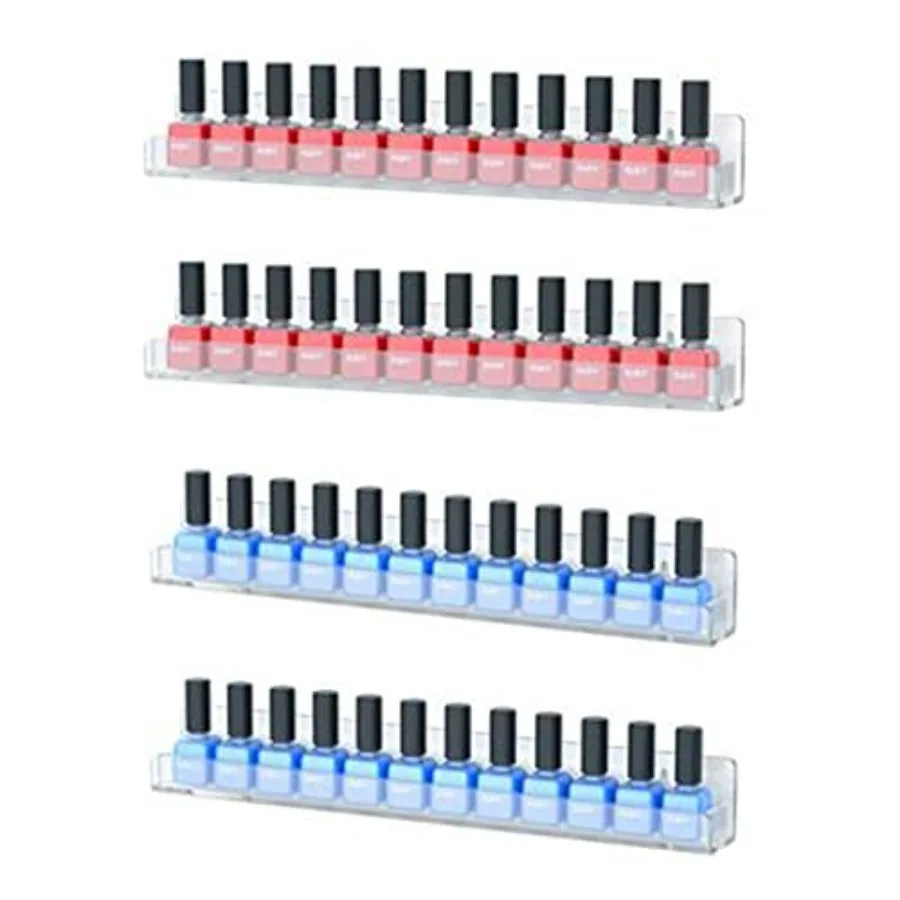 

Wall Mounted Acrylic Nail Polish Organizer with 4 Pack Display Racks for Home Use Efficient Storage Solution for Nail Polish an