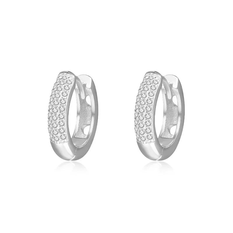 18K Gold plated 925 Sterling silver Clear Gems CZ Zircon aaa+ Paved 3 Rows pierce Ear-Bone Hoop Huggie Earrings C-E3489