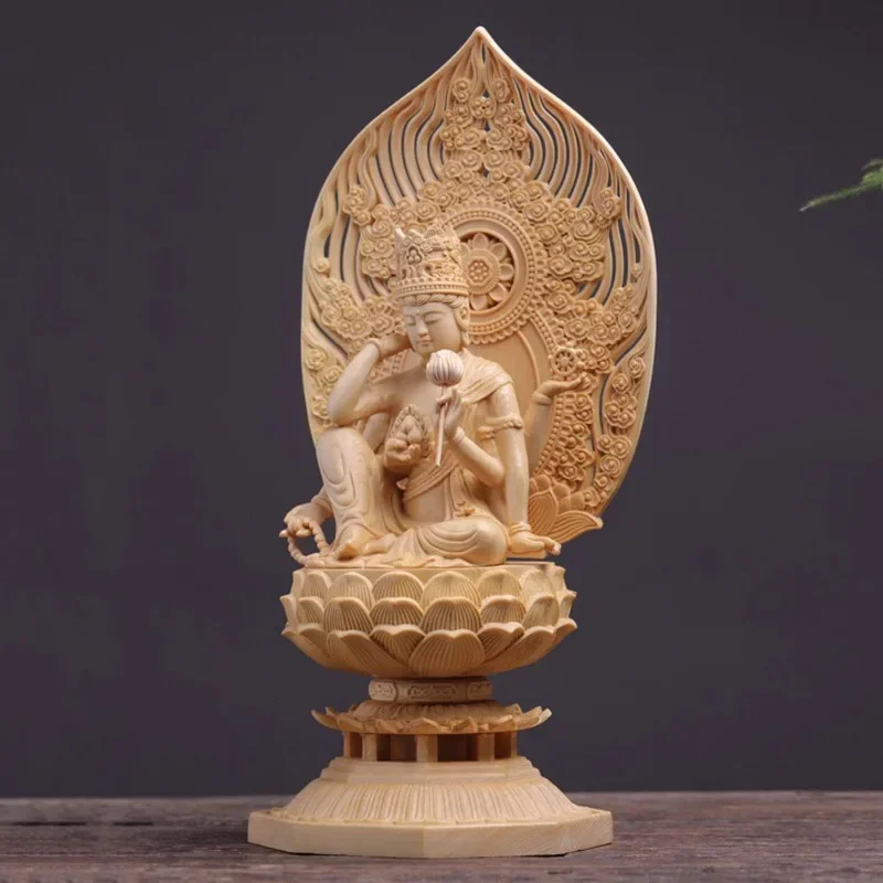 solid wood carving Ruyi six-armed Guanyin Bodhisattva Statue，Wooden hand-carved Buddha statue，Chinese Home Feng Shui Statue