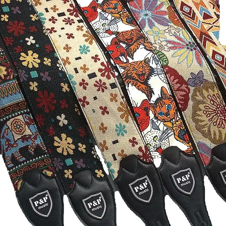 Adjustable Embroidered Cotton Guitar Strap Widening Thickening Shoulder Belt For Acoustic Electric Guitar Bass