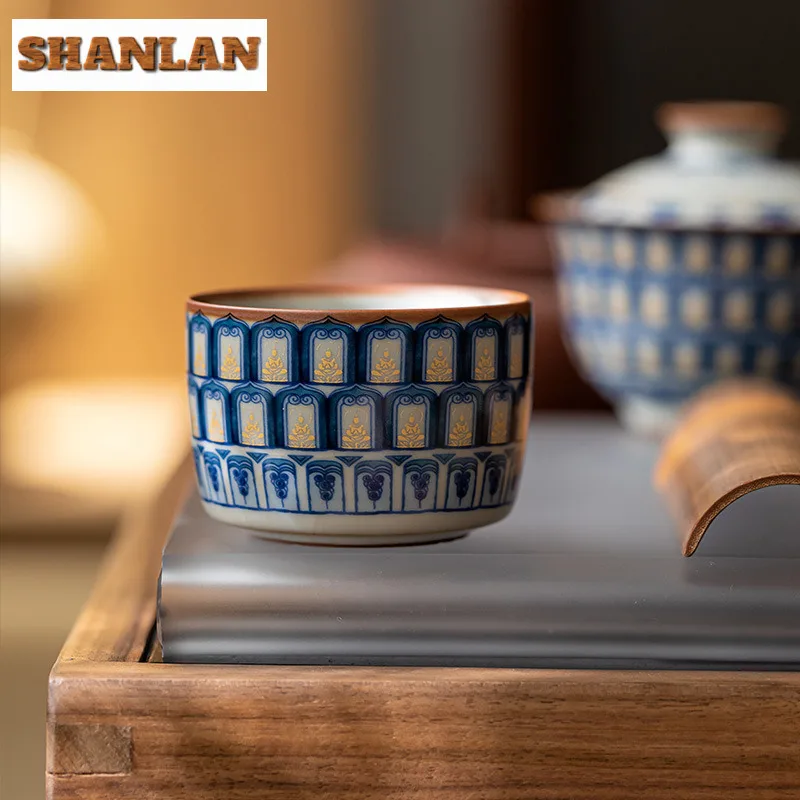 

130ml Ru Kiln Ten Thousand Buddha Straight Body Teacup Retro Tea Bowl Jug Tea-tasting Meditation Cup Jianzhan Master Cups Craft