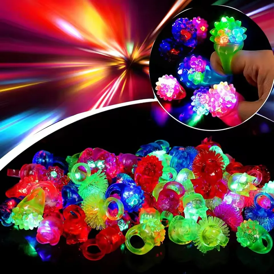 10/20/50pcs Glowing Rings LED Light Up Luminous Rings Party Favor Toys Flash Led Lights Glow In The Dark Party Supplies view 2