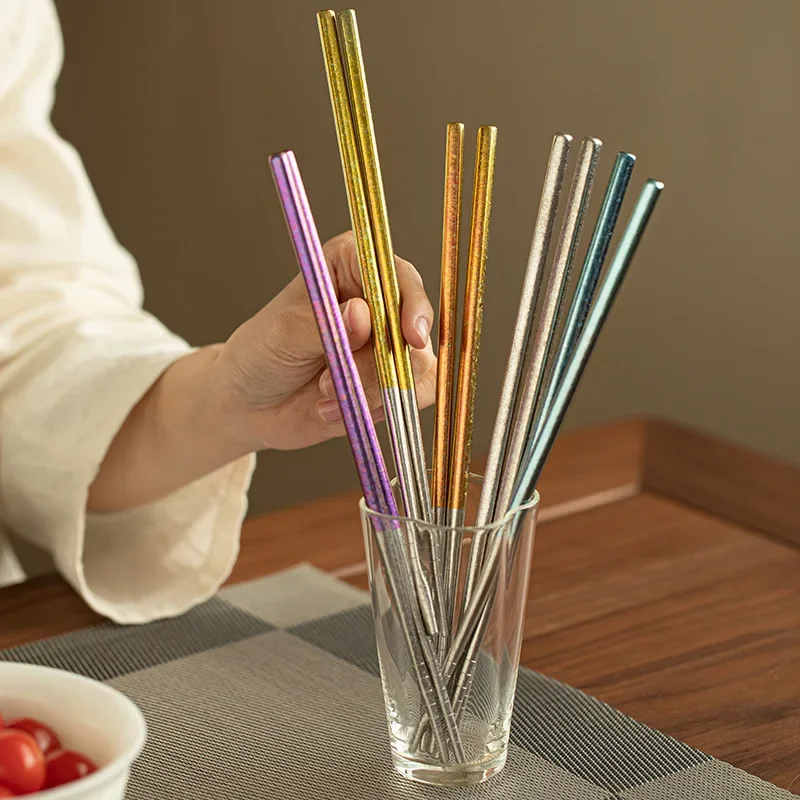5 Pairs High-Value Pure Titanium Chopsticks Ice Flower Crystal Color High Temperature Resistant Non-slip Meal Sharing Chopsticks