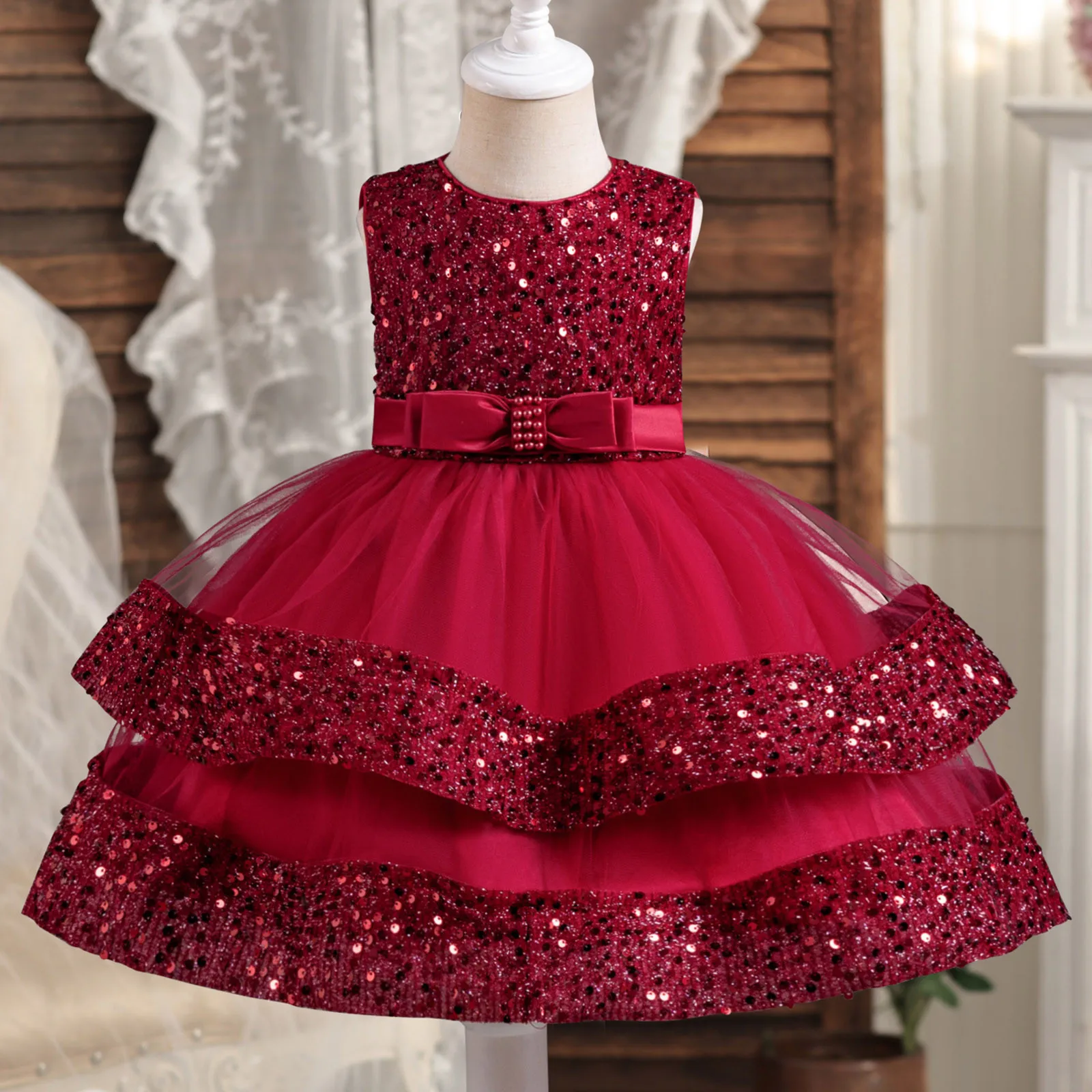 Baby Girls Tutu Tulle Dress Party Gowns Shiny Sequins Dresses for Wedding 1 2 3 4 Years Birthday Party Princess Children Costume