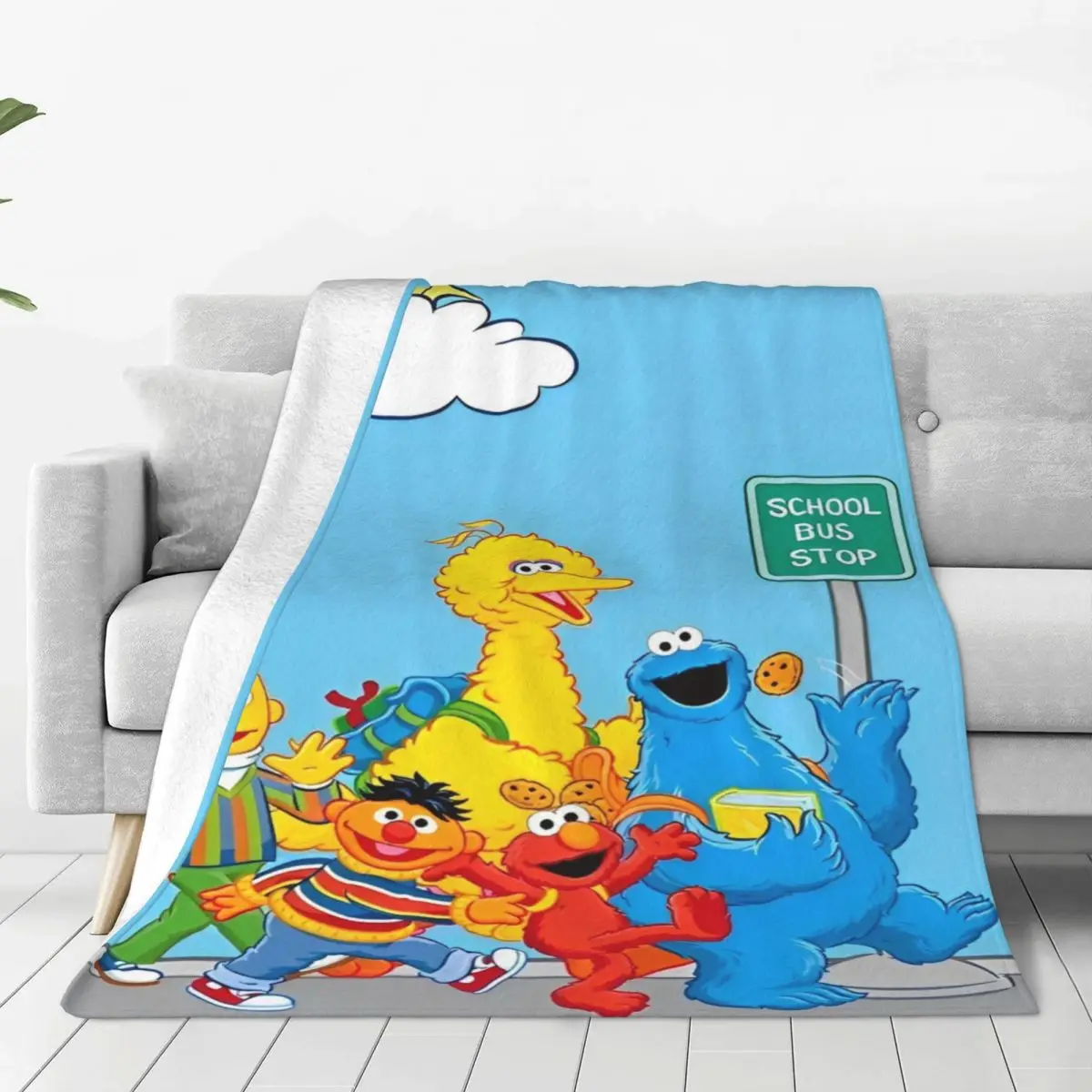 

Comedy S-Sesame Street Cartoon Blanket Flannel Decoration Cartoon Multi-function Ultra-Soft Throw Blanket for Home Bedspread