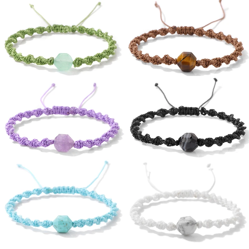 New Arrival Wax Thread Braided Bracelet Multicolor Angelite Stone Beads Bracelets Adjustable for Women Best Friend Lucky Jewelry