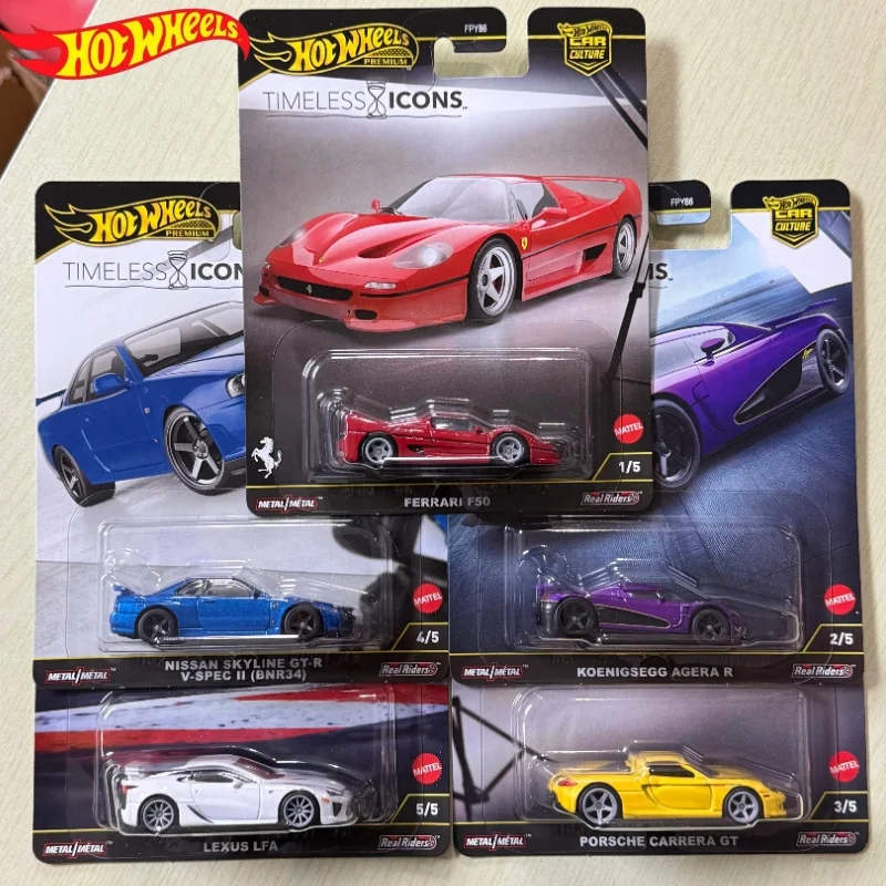 100% Original Hot Wheels iconos atemporal Mix 5 1:64 Ferrari F50 Porsche Carrera Gt conversión de chasis coche coleccionable juguetes regalos
