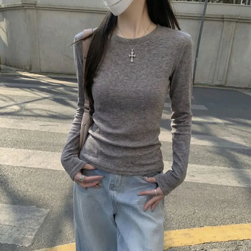 2026 Damen Herbst-Winter T-Shirt Stilvolles O-Neck Dralon-Basis-Top Fleece-Gefüttertes Langarm-Thermo-T-Shirt für das Schichten-Looking – Detail 8