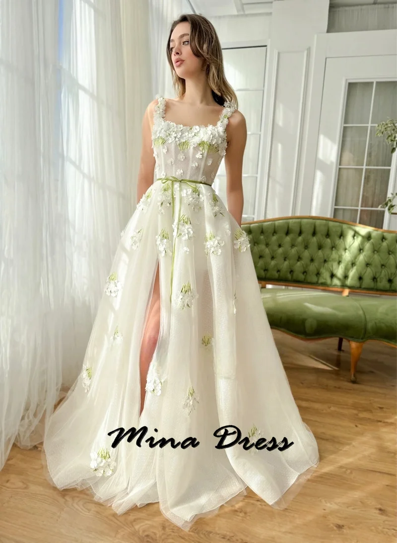 

Mina Customized Slit Gala Dresses Woman 2024 for Party Dress Es Sleeveless Square Collar Floral Elegant Formal Dresses for Women