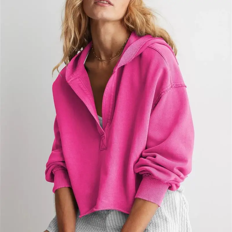 

Женская однотонная толстовка с капюшоном на молнии, с длинными рукавами-фонариками, весенняя, модная, повседневная, удобная