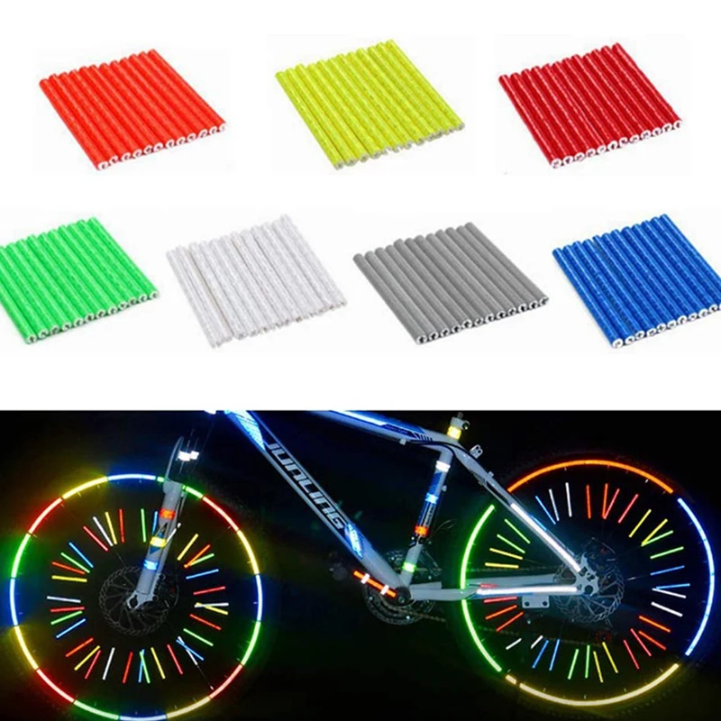 12pcs Bicycle Spoke Reflective Stripe Spoke Reflector Steel Wire Lamp Safety Warning DIY Cycling Reflector Tape Auto Accessories