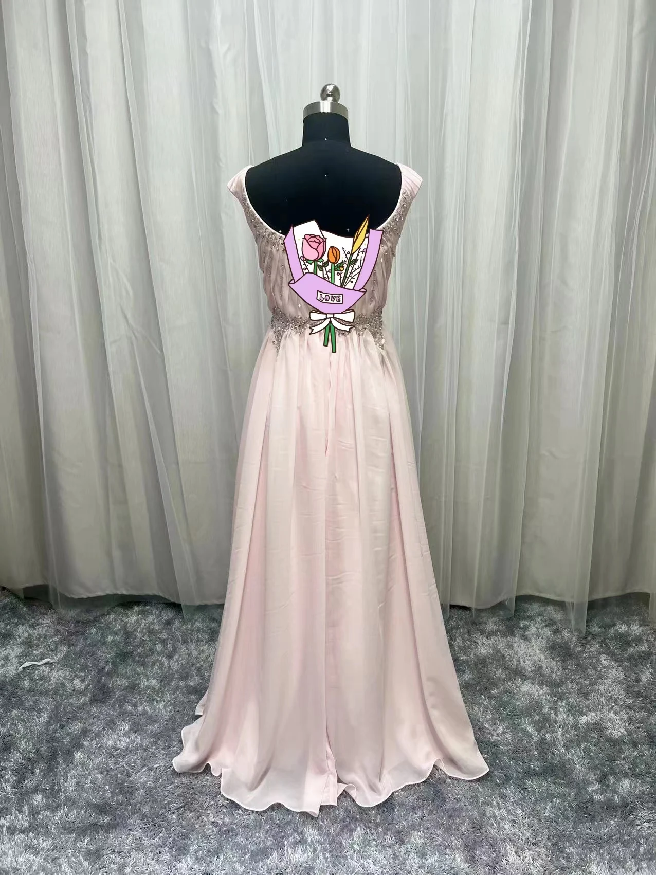 2022 Real Photo Light Pink Chiffon Prom Gown Floor Length Formal Evening Dresses Beaded Custom Made Party Dress