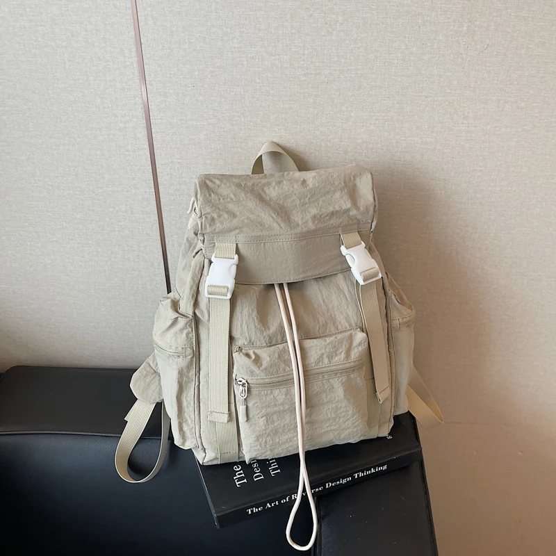 Candy Color Drawstring Backpack Women Lightweight Nylon Travel Rucksack Casual School Student Shoulder Bag Outdoor Daypack
