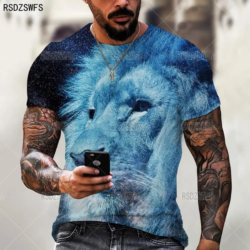 Fashion Animal Lion Graphic 3D Men T Shirt Summer Casual O-Neck Short Sleeve Oversized Male T-Shirt Streetwear Trendy Tops Tees