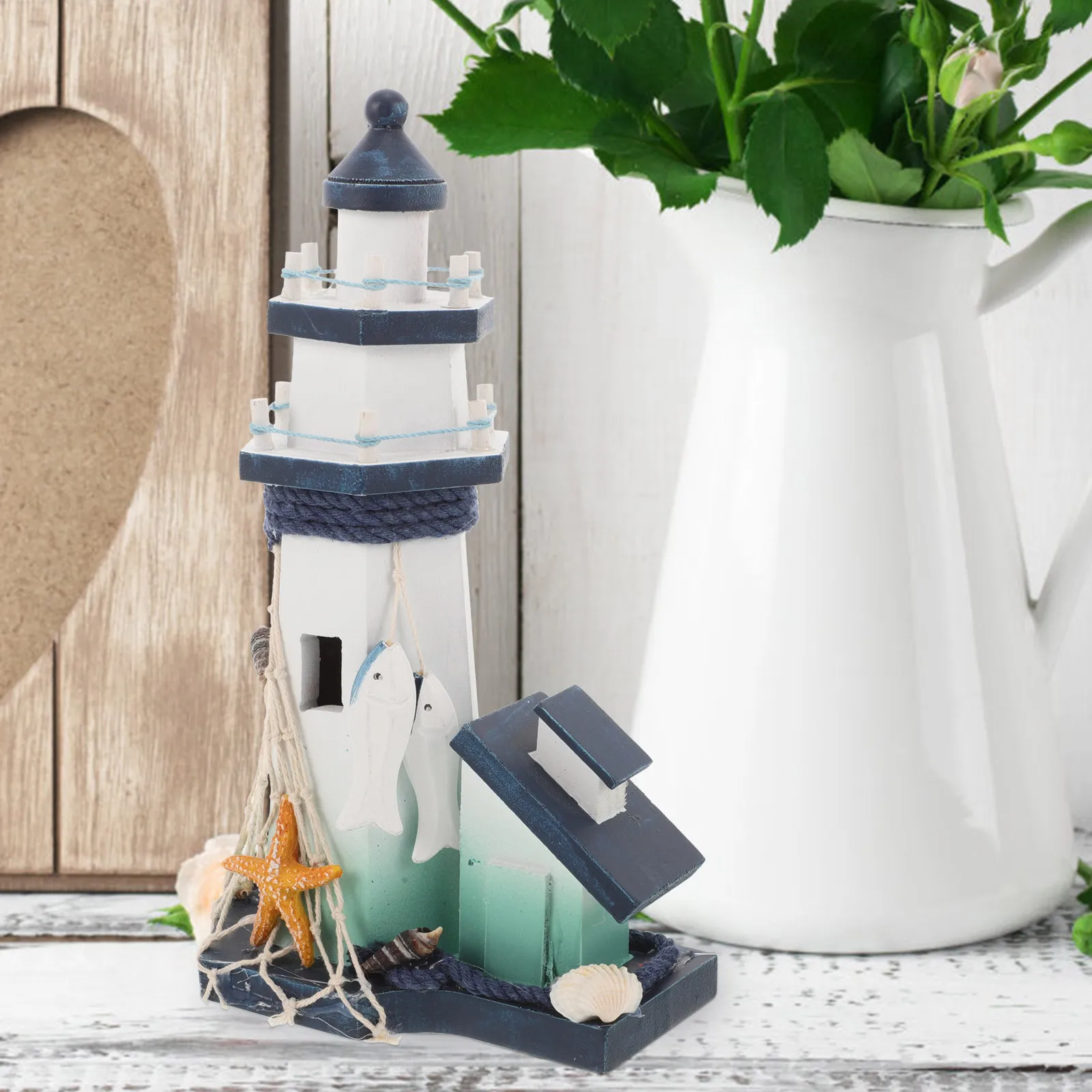 

Creative Wooden Lighthouse Ornament Desktop Decor Nautical Home Crafts Mediterranean Theme Decoration Wood