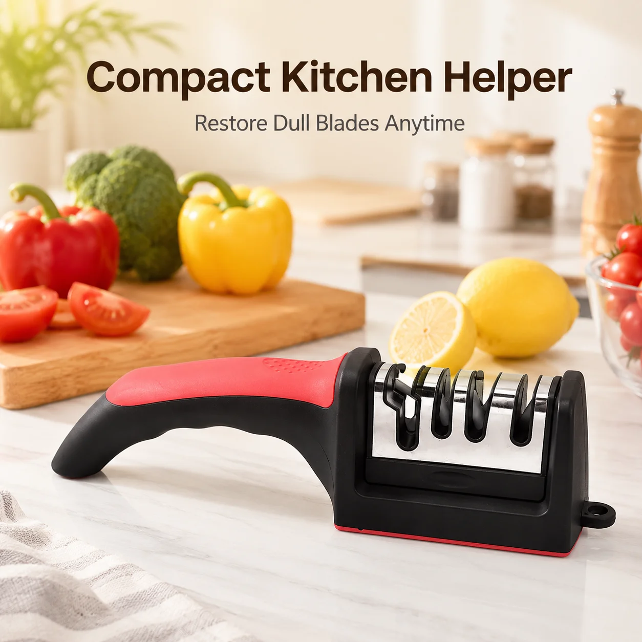 Kitchen 4Segment Knife Sharpener Household Multi-Functional Hand-Held Three-Purpose Black Sharpening Stone