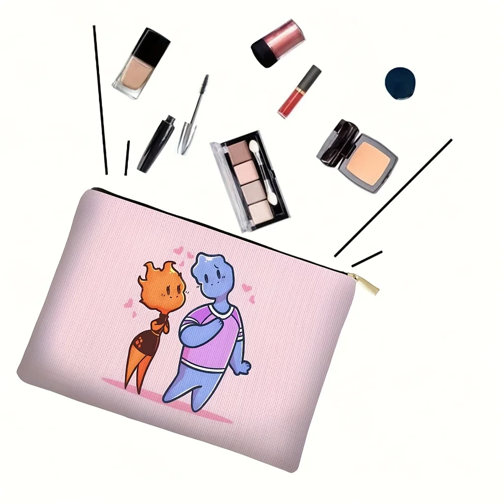 1 حقيبة تنظيم مكياج ديزني - شخصيات لهب وصقيع لطيفة (اللهب والكريستال الجليدي) - حقيبة نسائية لطيفة متعددة الوظائف بسحاب، منظم مجوهرات، حقيبة سحاب مثالية للسفر - هدية عيد ميلاد ممتعة