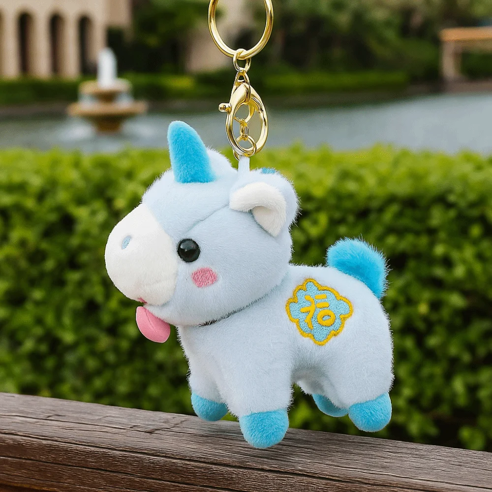 12cm 플러시 포니 키체인 마스코트 인형 부드러운 봉제 동물 키링 만화 동물 창의적인 플러시 말 인형 펜던트 생일 선물