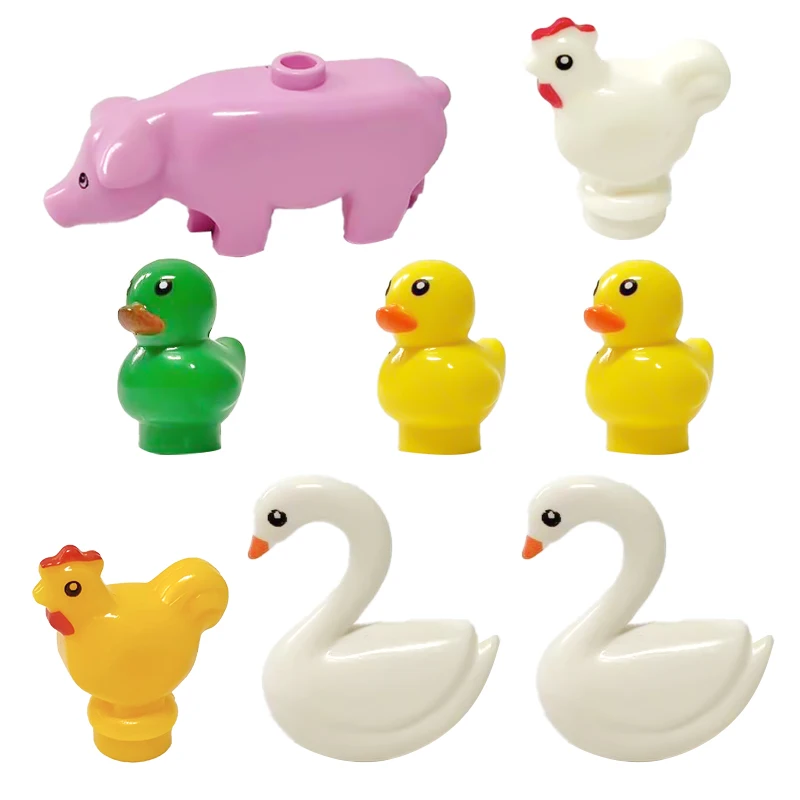 8pcs Farm Animals Building Blocks DIY Toys Small Size Animals Swans Roosters Ducks Pig Model Kit Practical Blocks Accessories