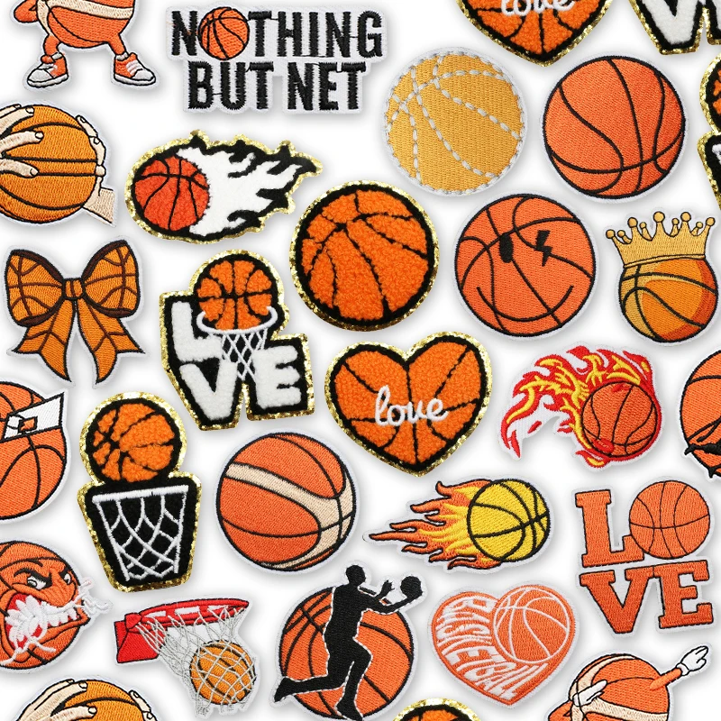 10PCS/Lots Love Basketball Chenille Patches Embroidered Patch On T-shirt Basketball Iron On Patches For Clothing DIY Badges Sew
