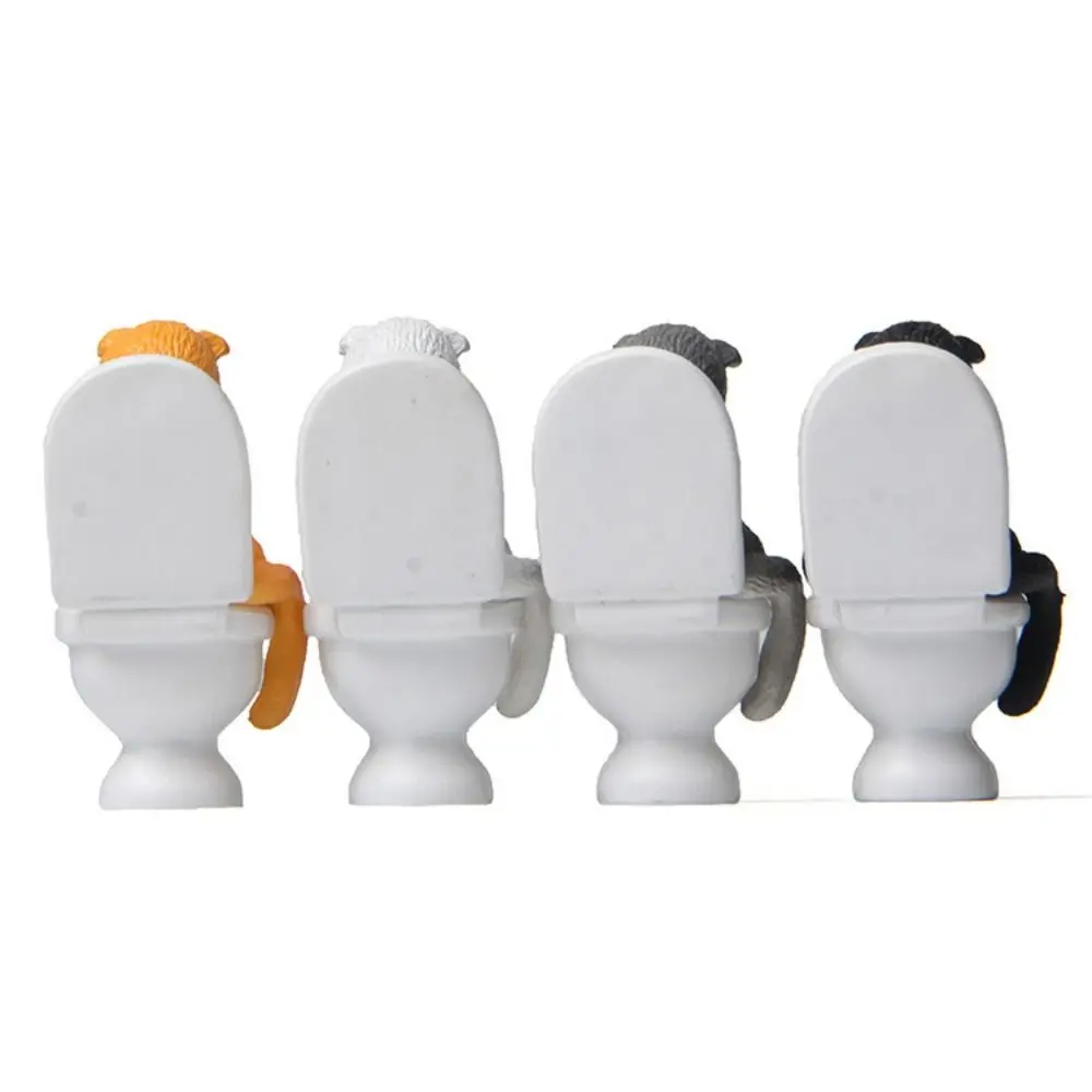 PVC Toilet Seat Cat Model DIY Fairy Garden Sitting on Toilet Kitten Bonsai Ornament Handicraft Cartoon Cat Figurines
