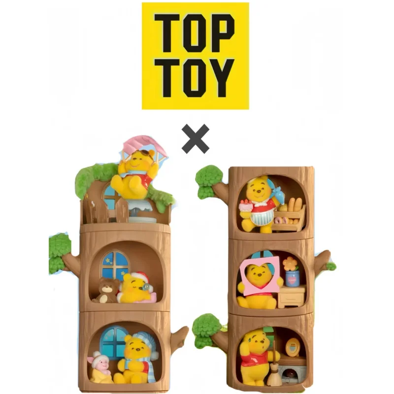 Winnie the pooh cem airewood árvore casa série caixa cega na moda anime figura coleção decoração do quarto brinquedos bonitos natal