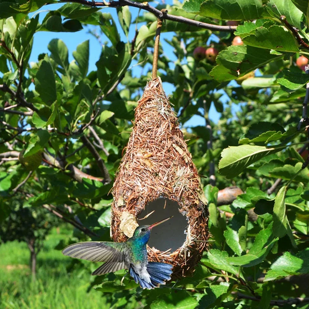 1/2PCS Bird House Natural Grass Hummingbird Bird Nest Fiber Hand-Woven Roosting Nest Bird Hut for Yard Decoration