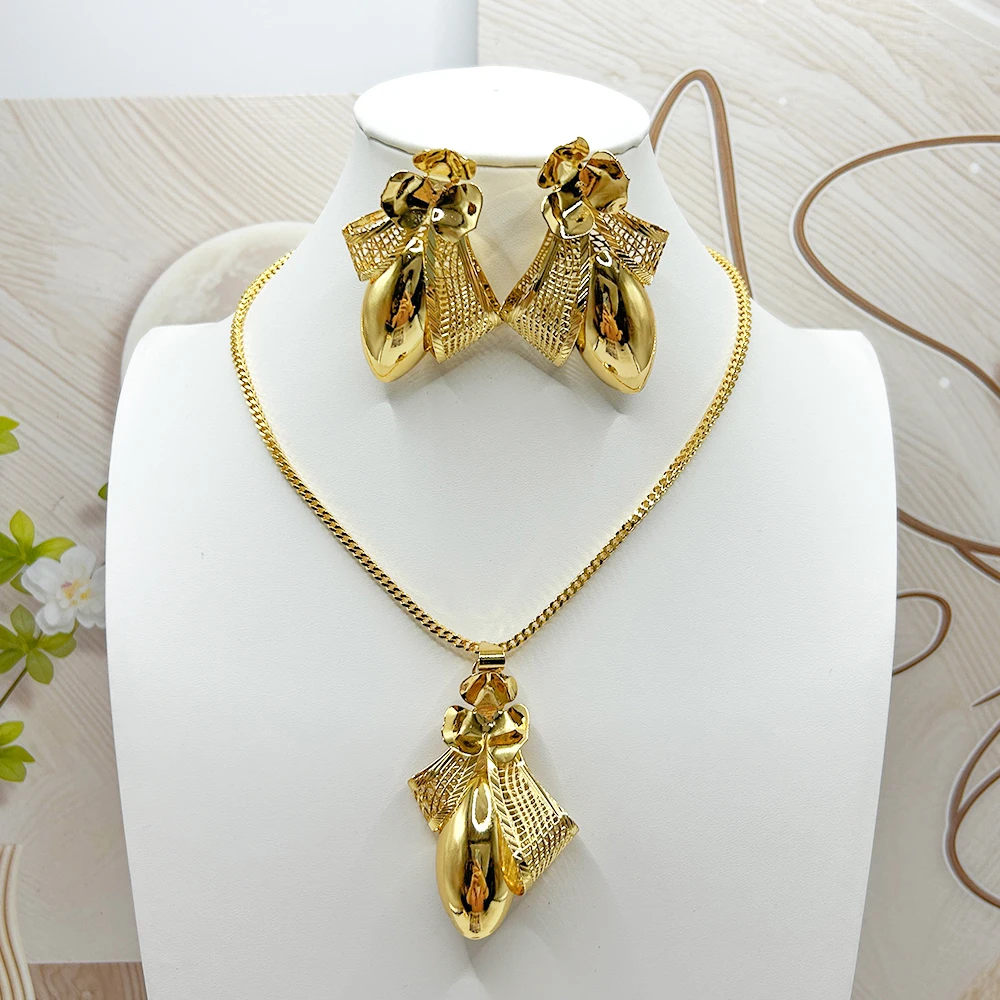 

Fashion Necklace Earrings 2Pcs Set for Women African Women Jewelry Set Dubai Luxury Gold Color Jewelry Set Daily Party Gift