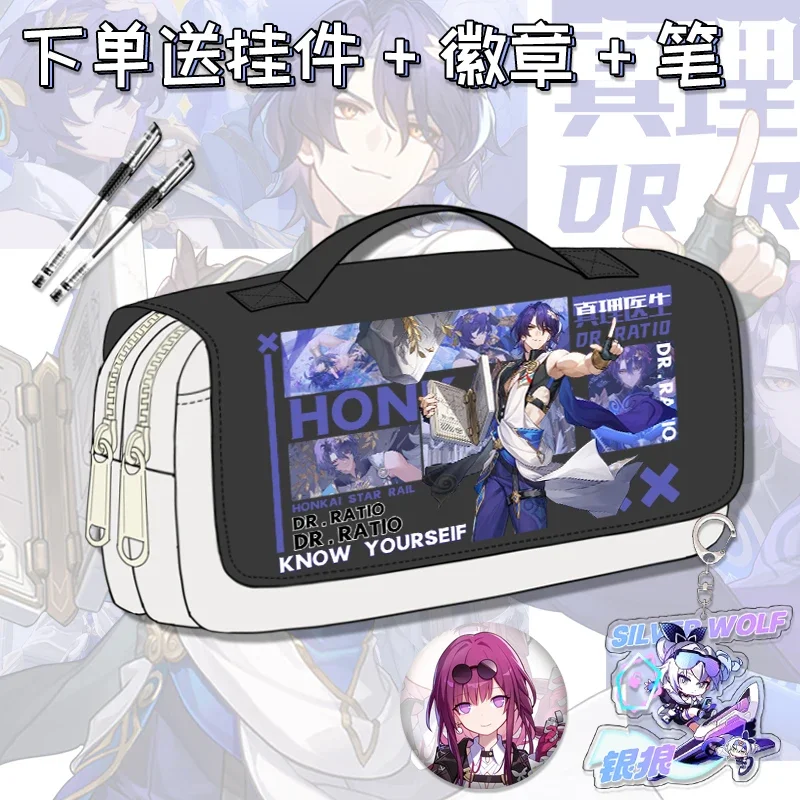 Juego Honkai: Star Rail Anime Cos HuoHuo Lingsha Yunli Feixiao Misha Etc. Estuche de lápices con estampado de gran volumen japonés Unisex, regalo