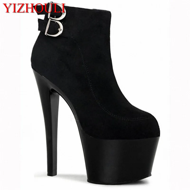 

Sexy 17cm Stiletto High Heels women's classic short boots suede and drop shipping Round toe Platform ankle dance shoes